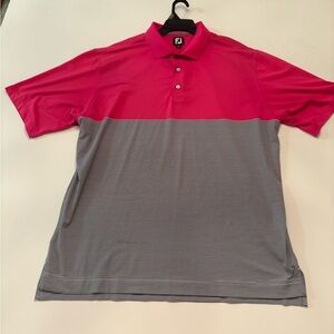 FootJoy Golf Polo Shirt Men’s XL Pink & Navy Striped Performance Stretch